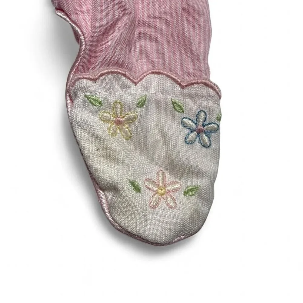 Vintage Pink White‎ Seersucker Footed Pants & Bonnet Hat Set 6-9M